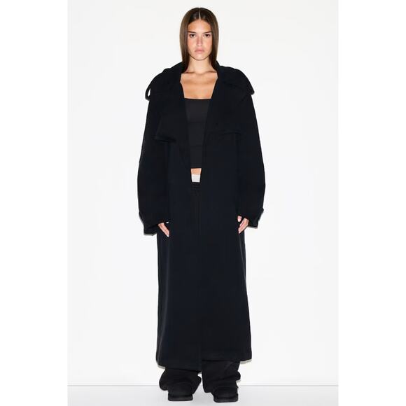 (S) NWT $248 SKIMS Boyfriend Fleece Oversized Trench Coat in Onyx Size Small - Picture 2 of 9
